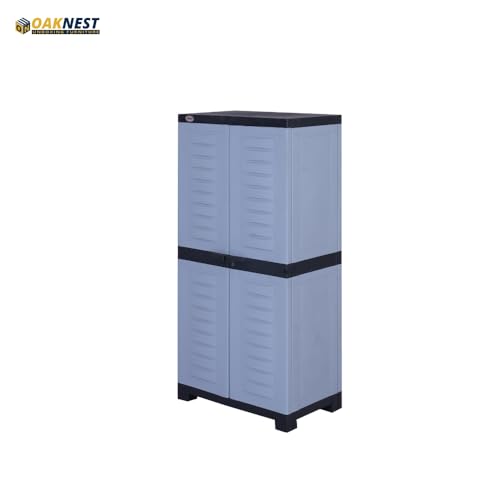 Image of Oaknest Supreme Fusion-02 Plastic Storage Cabinet | Compact & Multipurpose Storage Solution | Waterproof, Durable & Lightweight | Ideal for Home, Office & Garage | Charcoal and Sky Grey