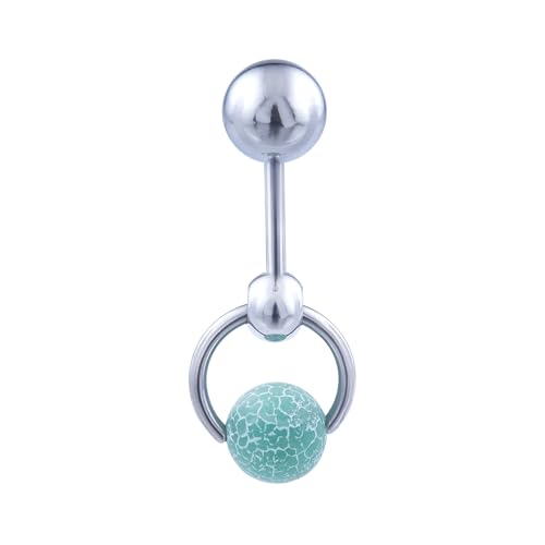 NAVIKO VCH Piercing Jewelry for Women – Vertical Hood Piercing Barbell Ring 14G – Long Belly Button Navel Rings 14 Gauge – Steel Belly Button Ring Jewelry (Green)