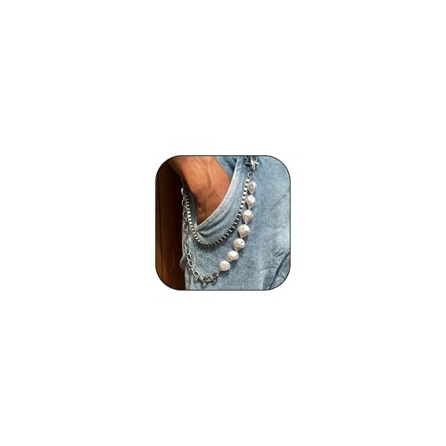 Layered Pants Wallet Chain for Men Women Trendy Flower Pearl Rhinestone Wallet Chain Dainty Fashion Street Jeans Punk Jewelry Clothing Accessories (C)