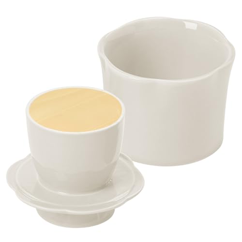 FYting Mantequillera,Mantequera Francesa,Flower Ceramic Butter Can 150 ml con LíNea de Nivel de Agua para Fiestas, Cumpleaños, Navidad (Blanco)