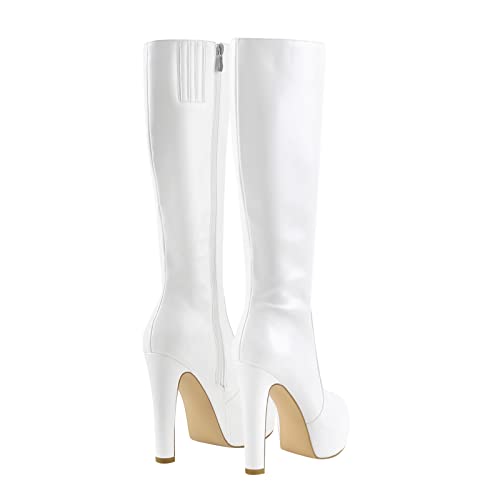 Image of richealnini Women's Low Platform Block High Heel Knee High Boots with Zipper