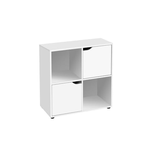 LOLAhome Estantería de Madera, Librería con Puertas y Compartimentos Abiertos, Mueble almacenaje, Organizador, en Color Blanco de 60x60x29 cm para Estudio,Dormitorio, Salón, Oficina y Biblioteca