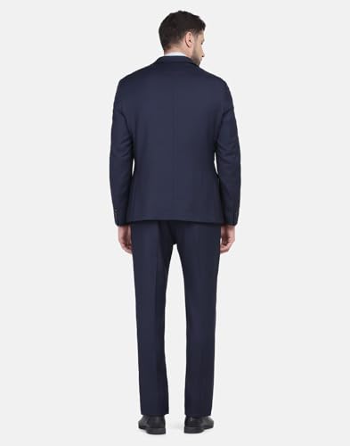 Image of Blackberrys Men Wool-Blend Textured Slim Fit Navy Suit