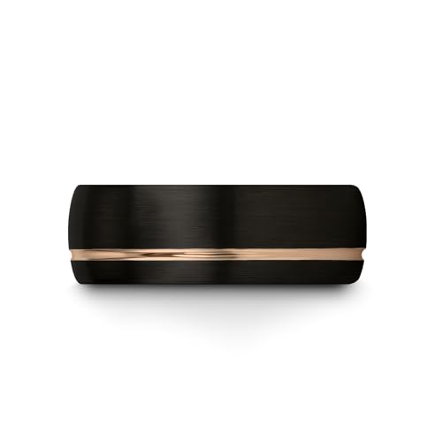 Tungsten Wedding Band Ring 8mm 6mm 4mm for Men Women 18k Rose Gold Plated Dome Black Grey Brushed Polished3