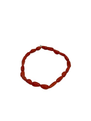 Natural Red Coral Gemstone Dainty Rice Beaded Stretch Bracelet
