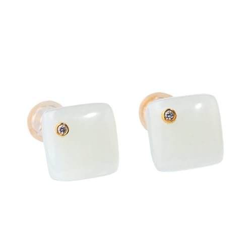 Boucles d'oreilles Jade Hetian carré hoop et puces à dos plat pour fille