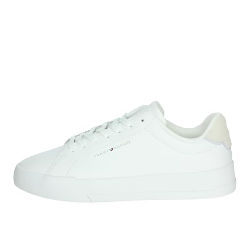 Tommy Hilfiger Herren Court Sneaker Detail Essential aus Leder, Weiß (White), 43