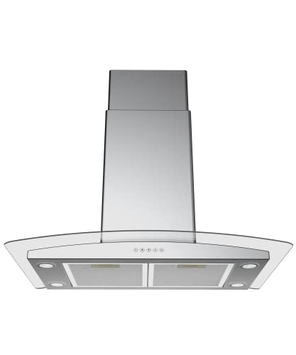 Blue Ocean™ RH668I 36 inch 900 CFM Tempered Glass Stainless Steel LED Light Island Mount Kitchen Range Hood with Ducted/Ductless Convertible Duct