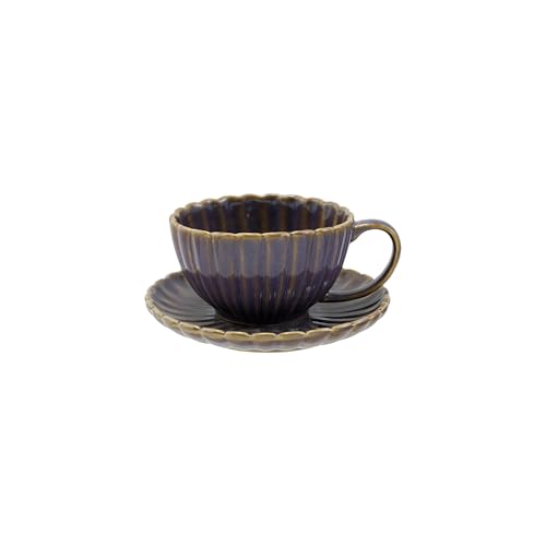 Creative Co-Op Tazón de cerámica 10 oz con platillo color ciruela miniatura 3