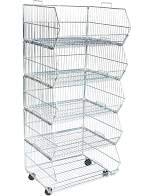Retail Shop SUPERMARKETS 5 Tier Stacking Metal Baskets (5 TIER CHROME 0.6 METER)