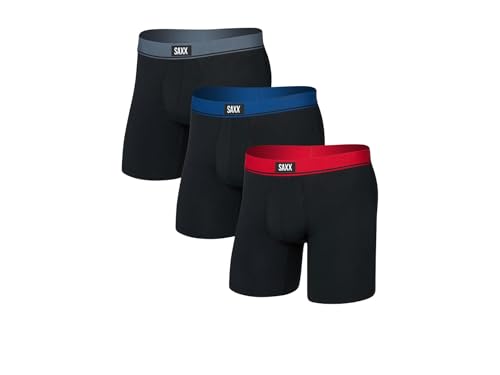 SAXX Underwear Co. Essential Cotton Lot de 3 boxers braguette pour homme, Rouge/bleu marine/turbulence Wb, X-Large