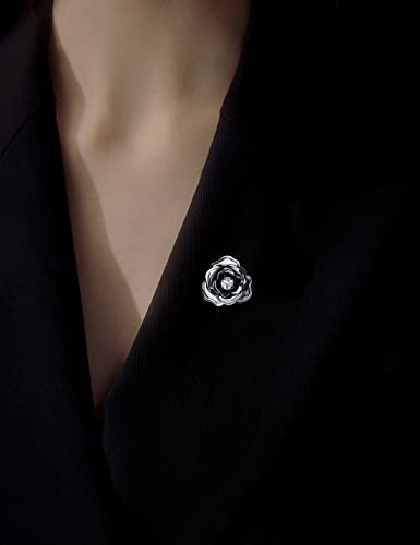 Image of Crystal Alloy Rose Flower Lapel Pins Button Pin Groom Boutonniere for Wedding Floral Brooch Pin Set for Women Men