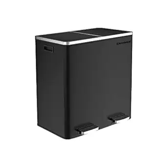 SONGMICS Double Rubbish Bin, 2 x 30L Waste and Recycling Kitchen Bin with 15 Rubbish Bags, Metal Pedal Bin, Plastic Inner Buckets and Hinged Lids, Handles, Soft Closure, Airtight, Black LTB60BK