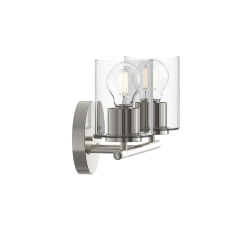Image of Progress Lighting Replay 13 Inch 2-Light Vanity Light, Transitional, Polished Nickel with Clear Glass Shades, (7.875 inch H x 13 inch W x 6 inch D), P300582-104