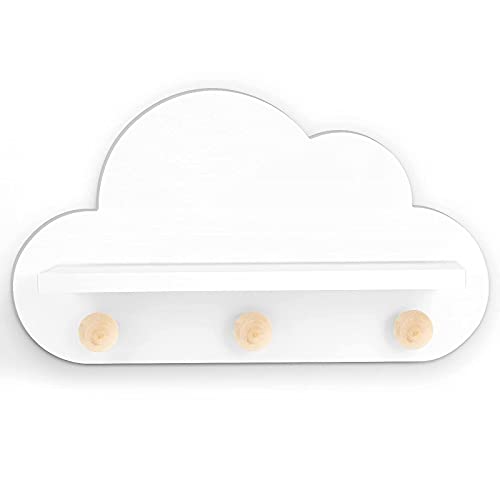 Image of TopKai Floating Cloud Shelf for Kids Room or Cloud Decor with Wooden Knobs- Durable, Stylish & Easy Installation, for Kids Nursery & Bedroom Cloud Room Decor, White, 40x23x10 cm