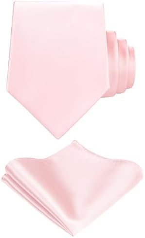 TIE G Solid Satin Woven dyed Color Formal Black Necktie and Pocket Square Sets in Gift Box (Blush)