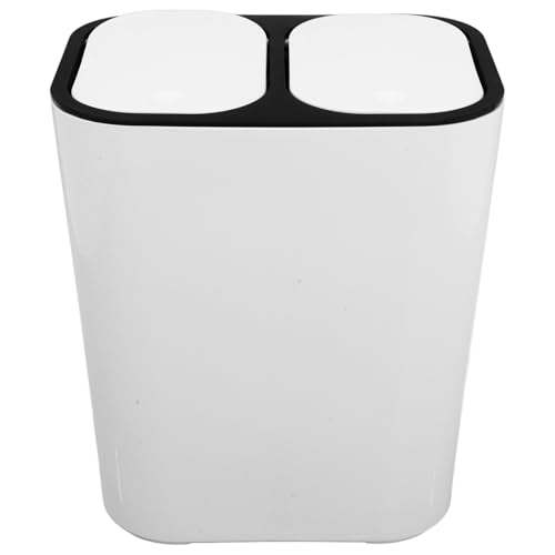 Caneca de basura dual con tapa, blanca con borde negro