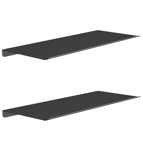 MKO 2 Pack 12 Floating Shelves for Wall Metal Wall Mounted Shelf for Bathroom Bedroom Living Room Kitchen Little Hanging Shelves for Books/Storage/Room Decor Black