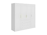 Finition : Mélaminé Vente-unique - Armoire 4 Portes et 3 tiroirs - L196 cm - Blanc - Lizandro