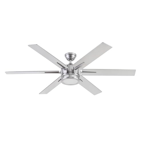 Honeywell Ceiling Fans Kaliza, 56 Inch Indoor Modern LED Ceiling Fan with Light and Remote Control, Dual Mounting Options, 6 Blades with Dual Finish, Reversible Motor - 51626-01 - (Matte Nickel)