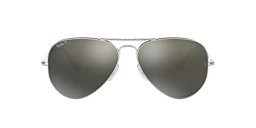 Ray-Ban Unisex RB3025 Classic Polarized Aviator Sunglasses, Silver/Polarized Grey Mirrored Silver, 58 mm