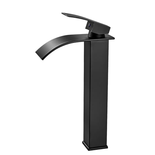 Coleniny Robinet Salle de Bain Cascade Noir, Moderne Robinet Lavabo Noir Haut Cascade, Mitigeur Lavabo avec Bec Hauteur 232 mm, Robinetterie Carré en Laiton...