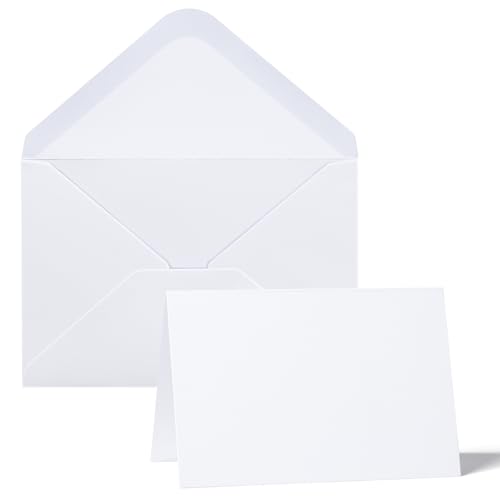 50Pack Blank Cards and Envelopes 4x6 White Fold Cardstock with Envelope for Note, Homemade, DIY Thank You Greeting Card, Invitation V Gummed Flap 4-1/4 X6-1/5 Inch image 3