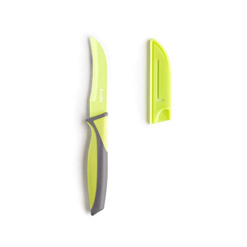 CASTEY - Cuchillo Pelador de Acero Inoxidable, Color Kiwi, Cuchillo de Cocina Profesional para Cortar, Pelar y Limpiar Alimentos, Recubrimiento Antiadherente, Mango Ergonómico, Incluye Funda
