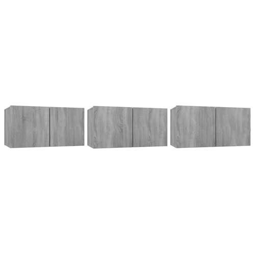 Rantry Muebles para TV Colgantes 3 uds Madera Gris Sonoma 60x30x30 cm Mueble de Salon Moderno, Módulos de Comedor, Mueble TV Elegante