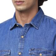 Image of Spykar Men's Regular Fit N /A Full Sleeve Indigo Casual Shirts