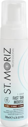 ST. MORIZ Professional Instant 1 Hour Fast Tan Mousse | With Aloe Vera & Vitamin E | Develops in 1-3 Hours | Express Vegan Fake Tan with Guide Colour | Dermatologically Tested & Cruelty Free | 200ml