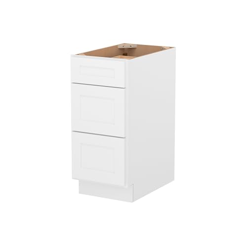 Image of Furinno Shaker Drawer Base Kitchen Cabinet with 3-Drawers, Ready to Assemble, 24 D x 15 W x 34.5 H, White