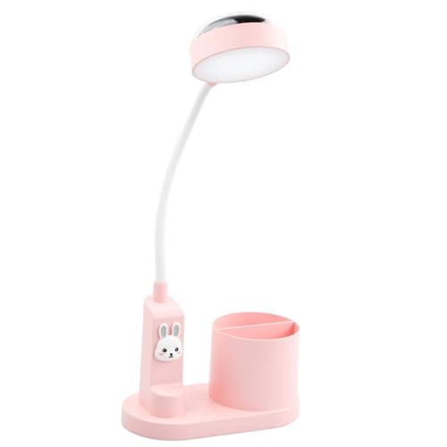 Jinlaili Lámpara de Escritorio LED Recargable, Lámpara Escritorio Infantil con Proyector Estrellas y Portalápices, Lámpara Lectura de Cuello Cisne Flexible, Lámpara Mesa Regulable con 3 Niveles Brillo