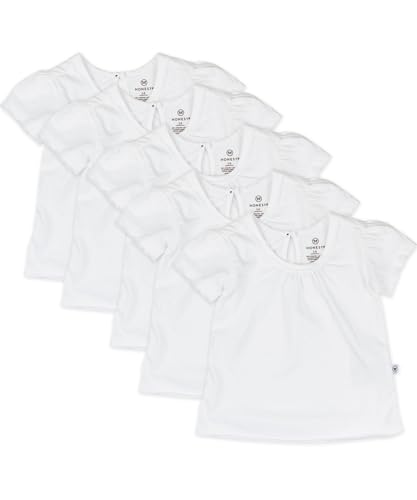 Image of HonestBaby Baby-Girls 5-Pack Puff Sleeve T-Shirts 100% Organic Cotton Baby, Toddler, Little Kid, Girl