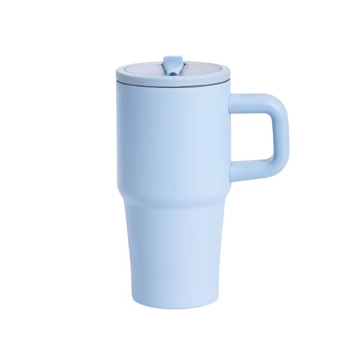 FUBIX Insulated Tumbler for Kids, 600ml/20oz, Double-Wall Stainless Steel, with Handle, Lid and Straw, 100% Leak-Proof Sipper for Hot and Cold Drink (Sky Blue)