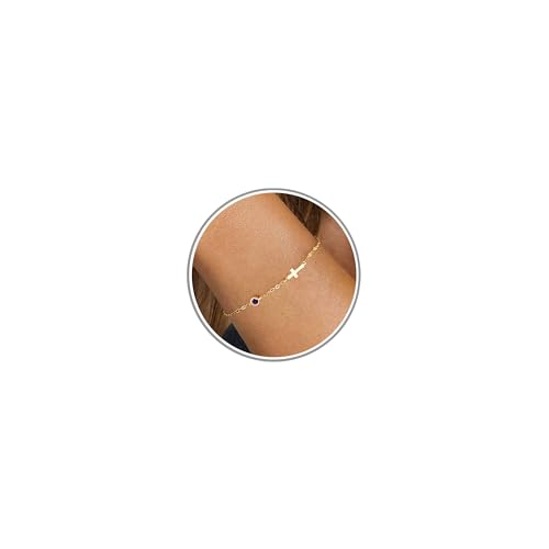 Cross Bracelet with Birthstone Dainty Gold Bracelets for Women Birthday Gift Christian Gifts for Her Religious Faith Baptism Confirmation Gifts for Teen Girls Christmas Jewelry for Sister Daughter Granddaughter Girlfriend