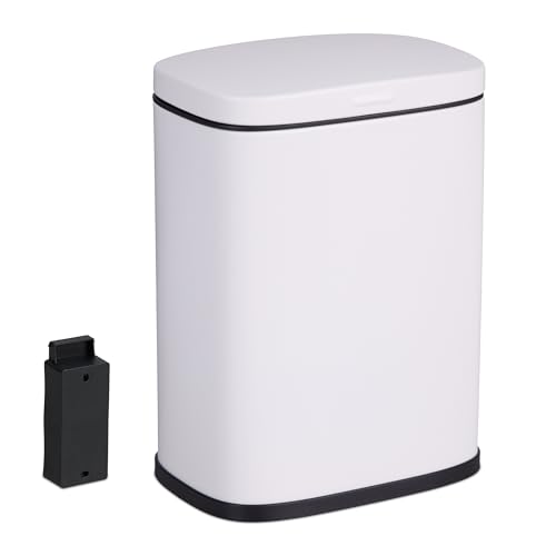 Relaxdays Kosmetikeimer Wandmontage, 3 Liter, Absenkautomatik, Inneneimer, Metall, eckiger Badezimmer Mülleimer, weiß
