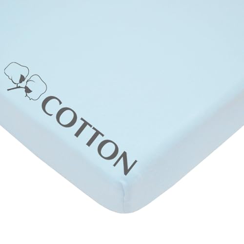 Image of American Baby Company 100% Natural Cotton Fitted Pack and Play Sheet 39 inch x 27 inch - Soft & Breathable Pack N Play Sheet for Playpen, Playard & Mini Crib Mattress, Baby Blue, for Boys & Girls