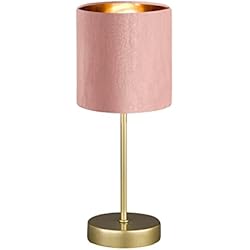 Lampara Mesa De Noche Rosa Fischer & Honsel Lámpara de mesa Aura, elegante lámpara de mesa en diseño clásico con interruptor de cuerda, 1 casquillo E 14, metal en color dorado y pantalla de terciopelo en rosa, altura: 34 cm
