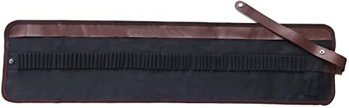 Image of Canvas Pencil Wrap Case, 48 Holes Colored Pencil Roll Holder Storage Pouch for Office (72 Holes, Brown)