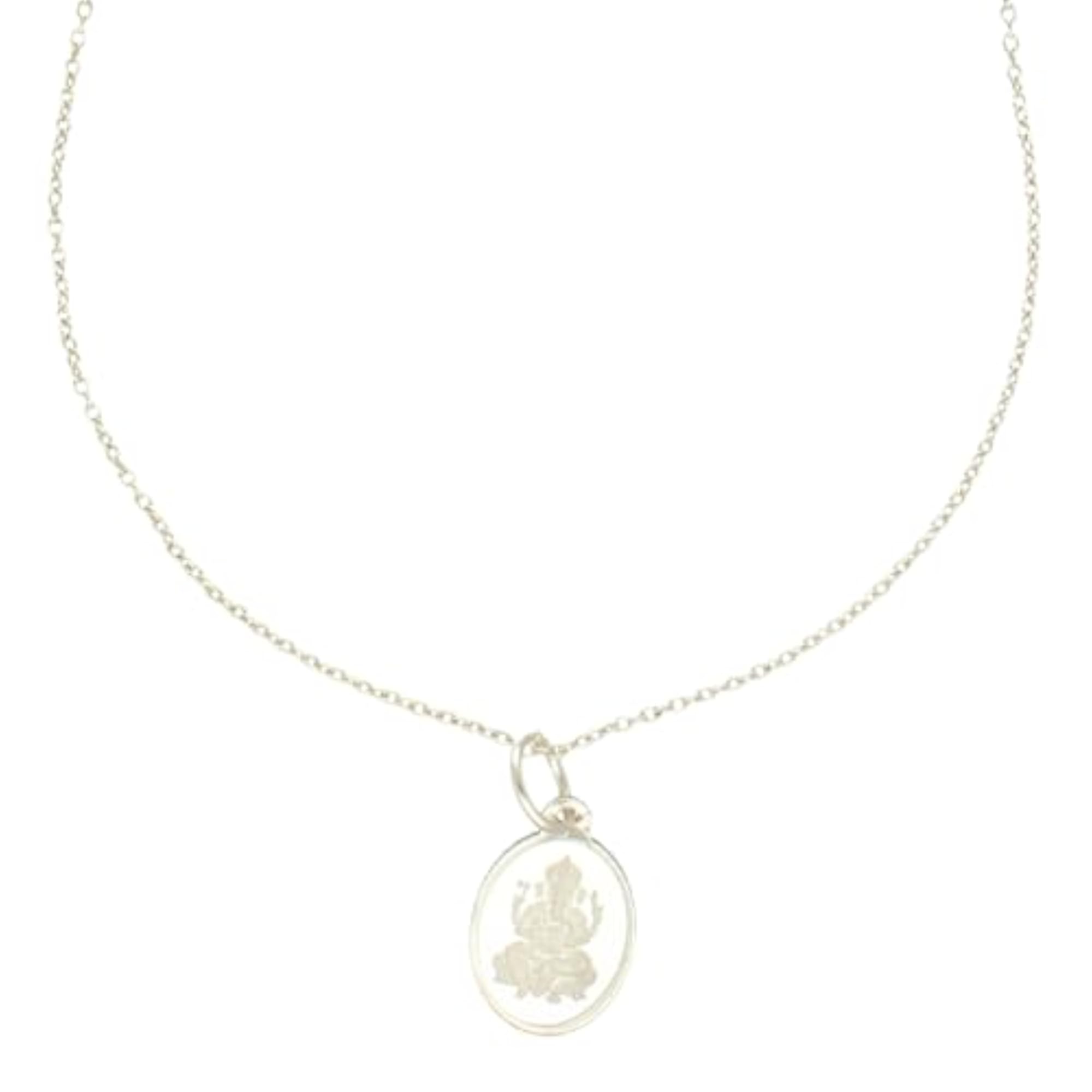 2 Grams Pure Silver Ganesha Oval Pendant with Chain