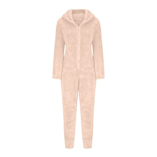 Butt Flap Onesie Pjs for Adults Womens Fleece Hooded One Piece Pajamas V Neck Fluffy Jumpsuit for Women4
