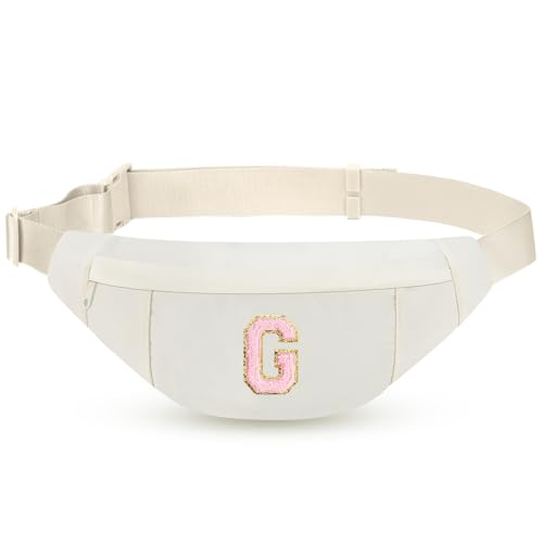 Image of Birthday Gifts for Women Men,Personalized Fanny Pack Crossbody Bag Waist Pack with Initial Letter Patch,Christmas Gifts Cute Trendy Stuff for Daughter Sister Her,Beige G
