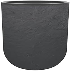Macetas Fibrocemento Exterior EDA - Maceta Redonda de 40 cm Volcania'Up 32,5 L - Decoración de imitación Piedra - Pared Simple - Zona de retención de Agua - Ø 38,5 x 36,8 cm - Gris Antracita