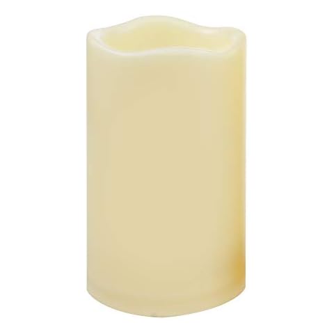 Waterproof Outdoor Battery Operated Flameless LED Pillar Candle with Timer Flickering Plastic Resin Electric Decorative Night Light Lantern Patio Garden Home Decor Party Wedding Decorations D3"xH5" Cover