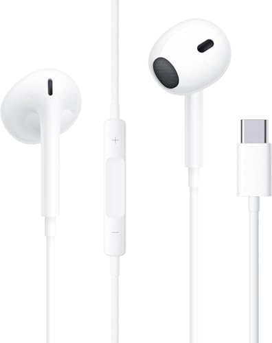 Écouteurs Filaires USB-C pour iPhone 17/16/15, Écouteurs Hi-FI Stéréo Typ-C avec Microphone et Contrôle du Volume, Casque de Studio pour Apple 17/16/15, Samsung S24/S23, iPad - Blancs