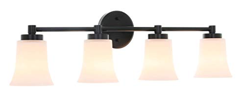 Review Discount XiNBEi Lighting Vanity Light, Modern 4 Light Bath Bar Light, Black Bathroom Wall Light with Glass XB-W1235-4-MB