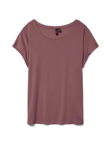 VERO MODA Damen Einfarbiges Stretch T-Shirt Basic Rundhals Top Oberteil Tief Angesetzte Schultern VMAVA