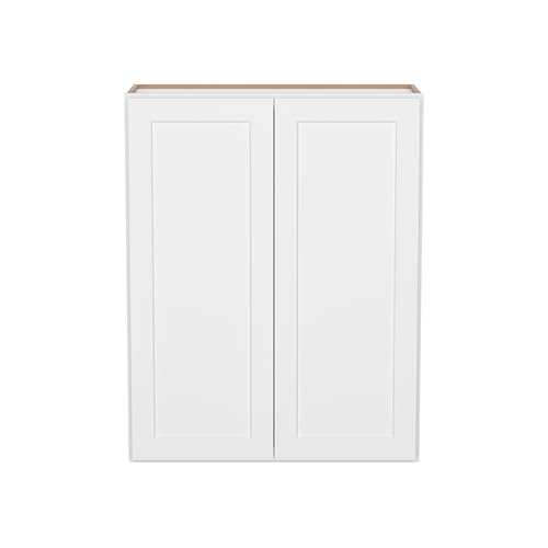 Image of Furinno Shaker Wall Kitchen Cabinet in Shaker White 2-Door-3 Shelves, Ready to Assemble, 33 in. W x 12 in. D x 42 in. H, White