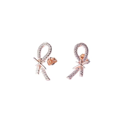 Pendientes de plata de ley 925 con lazo de cristal brillante para mujer